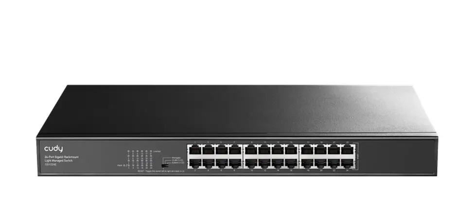 Комутатор, Cudy GS1024E 24-Port Gigabit Rackmount Light Managed Switch, 24 Gigabit RJ45 Ports, 19-inch Rack-mountable Steel Case