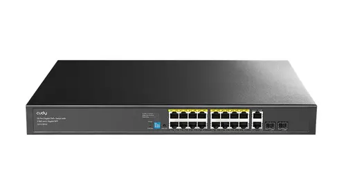 Комутатор, Cudy GS1018PS2 16-Port Gigabit PoE+ Switch with 2 Uplink Gigabit Ports and 2 Gigabit SFP Slots 200W16-10/100/1000 BASE-T Gigabit ports, 2-Port 10/100/1000 BASE-T Gigabit Uplink ports, 2-1000 BASE-X SFP Slot, 16-port IEEE 802.3at PoE+ Injector