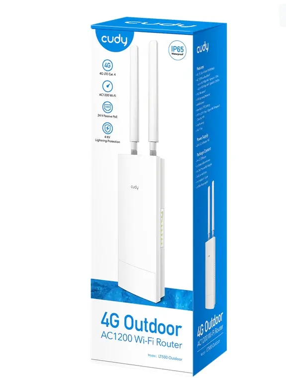 Рутер, Cudy LT500 Outdoor 4G LTE Cat 4 AC1200 Wi-Fi Router, 300Mbps + 867Mbps Wi-Fi, build-in 4G LTE modem, lightning protection, IP65 Waterproof, 10/100M RJ45 - image 4