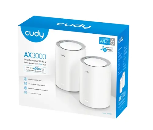 Рутер, Cudy M3000 (2-Pack) AX3000 Wi-Fi 6 Mesh Dual-Band 2402Mbps at 5GHz + 574Mbps at 2.4GHz - image 1