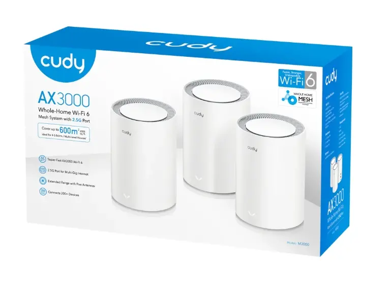 Рутер, Cudy M3000 (3-Pack) AX3000 Wi-Fi 6 Mesh 2402Mbps at 5GHz + 574Mbps at 2.4GHz - image 1