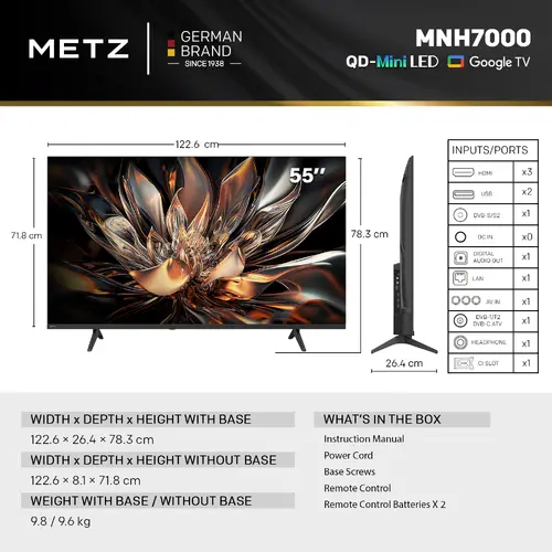 Телевизор METZ 55" 55MNH7000Z UHD 4K QD-Mini LED, Matte Screen Ultra, Google TV, Клас E - image 4