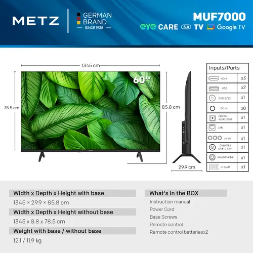 Телевизор METZ 60" 60MUF7000Z Ultra HD 4K LED Google TV, Клас E - image 4