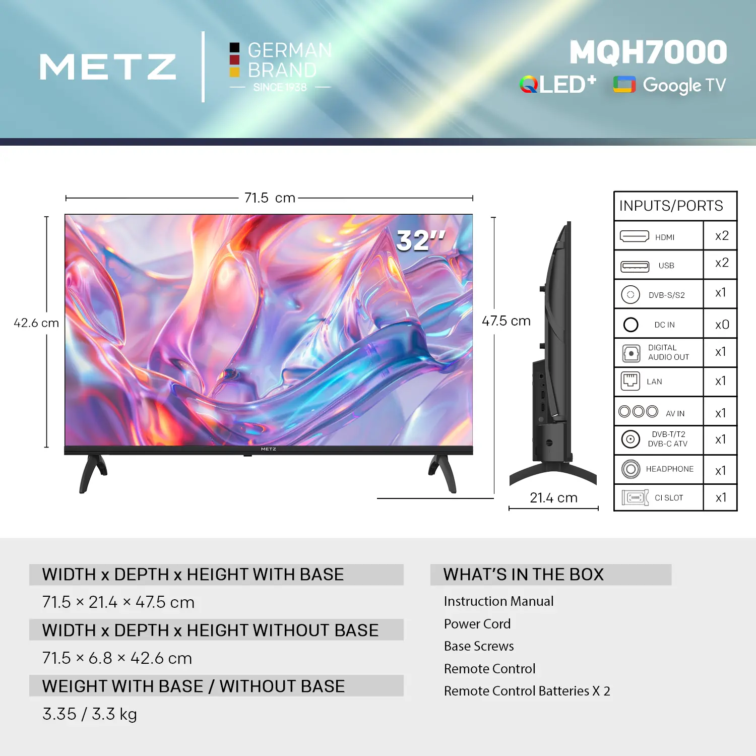 Телевизор METZ 32" 32MQH7000Z HD Ready QLED+ Google TV, Клас E - image 4