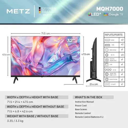 Телевизор METZ 32" 32MQH7000Z HD Ready QLED+ Google TV, Клас E - image 4