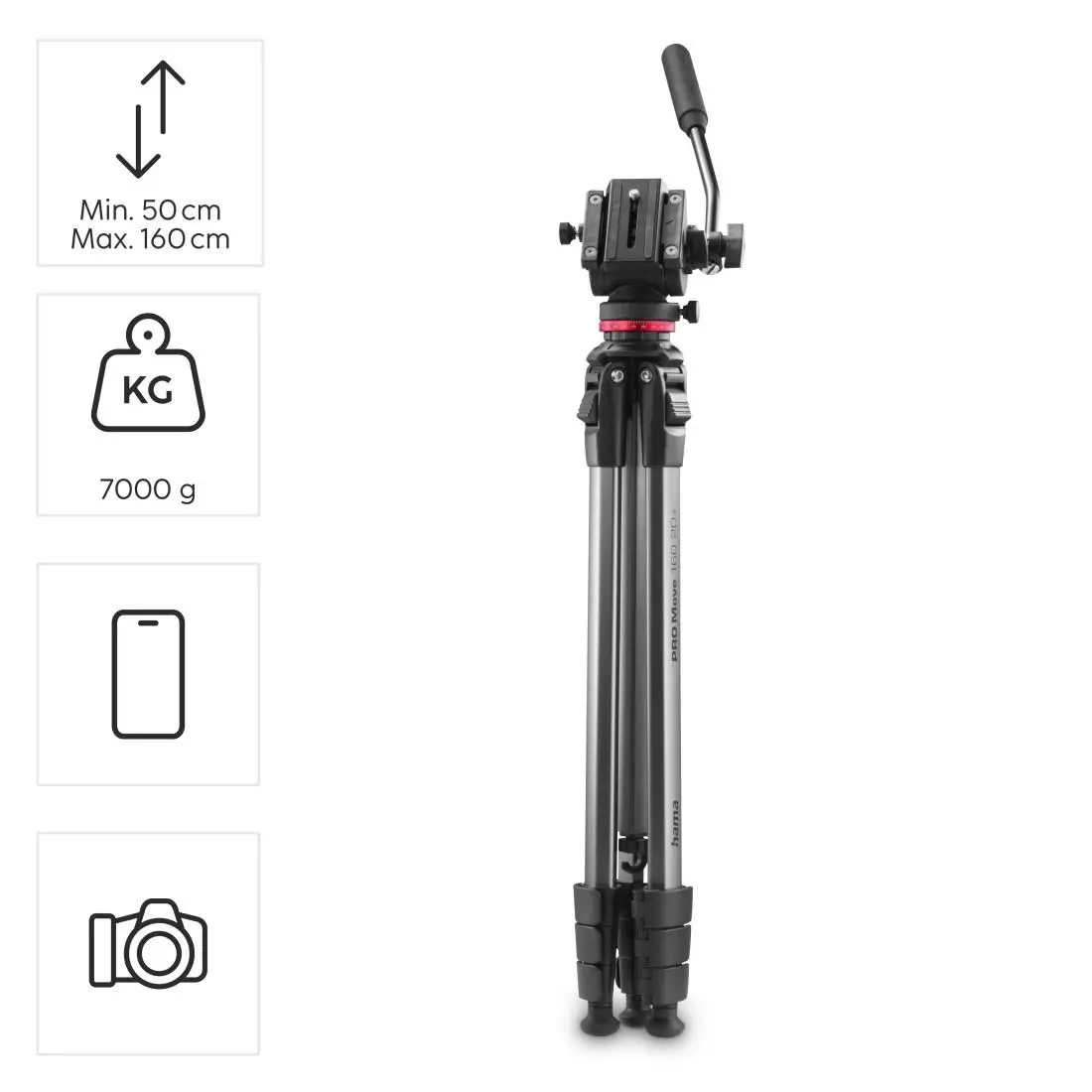 HAMA Трипод / Статив „PRO Move 160 2D+“, 160 см, видео статив за камера и мобилен телефон - image 16