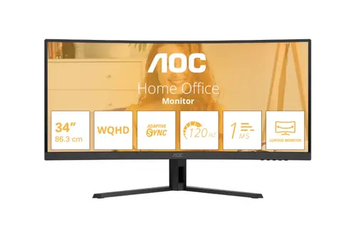 Монитор, AOC CU34B3E, 34" Curved 1500R, VA, WLED, 3440x1440@120Hz, 4ms GtG, 1ms MPRT, 300cd m/2, 3500:1, 50M:1 DCR, Adaptive Sync, FlickerFree, Low Blue Mode, Tilt, HDMI, DP