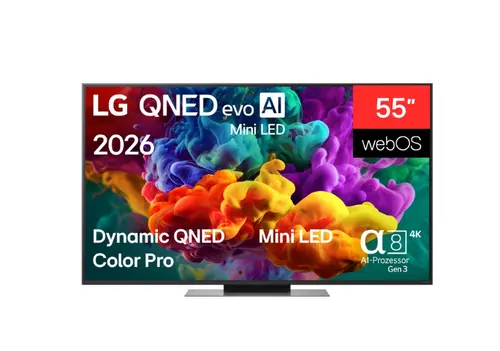 Телевизор, LG 55QNED86B3B, 55" 4K QNED MiniLED Smart TV, 3840x2160, 120Hz Native (VRR 144Hz), DVB-T2/C/S2, Alpha 7 AI Processor, HDR10 / HLG, Dolby Vision, webOS 26 ThinQ, VRR / ALLM / HGiG, 4K Super Upscaling, WiFi 5, Bluetooth 5.3, AirPlay 2, LAN, CI, HDMI, AI