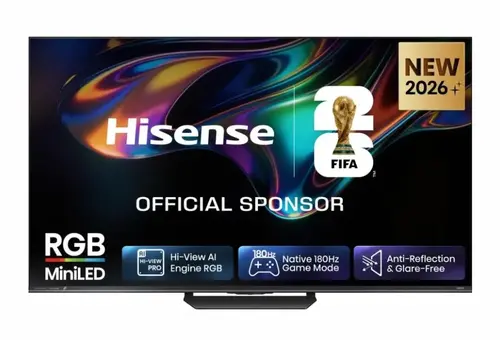 Телевизор, Hisense 55" UR8S, 4K Ultra HD 3840x2160, RGB Mini Led , DLED, Quantum Dot, 180Hz, IPS, HDR 10+, HLG, Dolby Vision IQ, Dolby Atmos, Smart TV,Light Sensor,WiFi 6eGHz, WiFi Direct, BT,2x10 W + 20 W + 2x5 W, Anyview Cast, 4xHDMI, 2xUSB, LAN, CI+, DVB-T2/C/S2