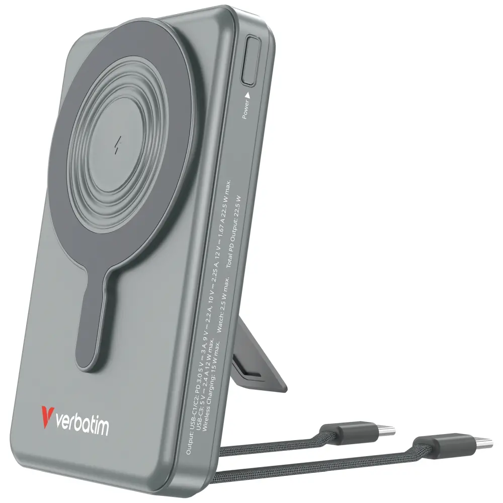 Външна батерия, Verbatim Power Bank Magnetic Wireless 10.000 mAh C+C Display Grey