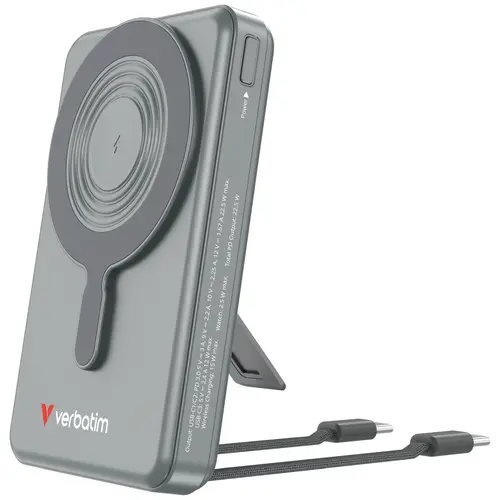 Външна батерия, Verbatim Power Bank Magnetic Wireless 10.000 mAh C+C Display Grey - 1