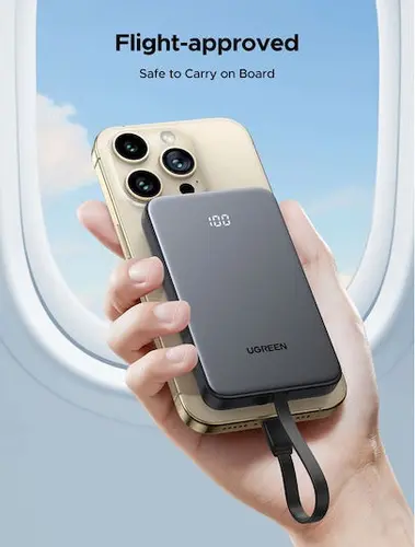 ВЪНШНА БАТЕРИЯ/POWER BANK 10 000mAh С ВГРАДЕН КАБЕЛ, 22.5W, PB526 UGREEN - 2