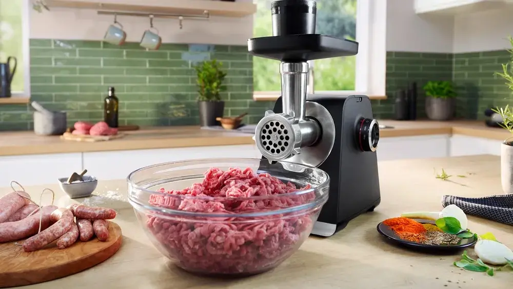 Месомелачка, Bosch MFWS660B, SER6, Meat mincer - MultiPower 2100 W, Planetary gearbox, 3,5 kg/min, kebbe attachment, sausage attachment, fruit press attachment, shredding attachment, reverse function, Black - image 6
