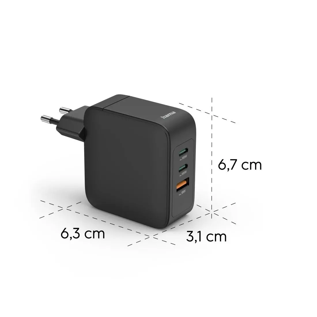 HAMA Бързо зарядно GaN, 2x USB-C, 1x USB-A, PD, 100 W, черно - image 11