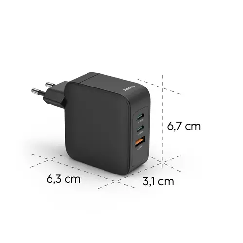 HAMA Бързо зарядно GaN, 2x USB-C, 1x USB-A, PD, 100 W, черно - image 11