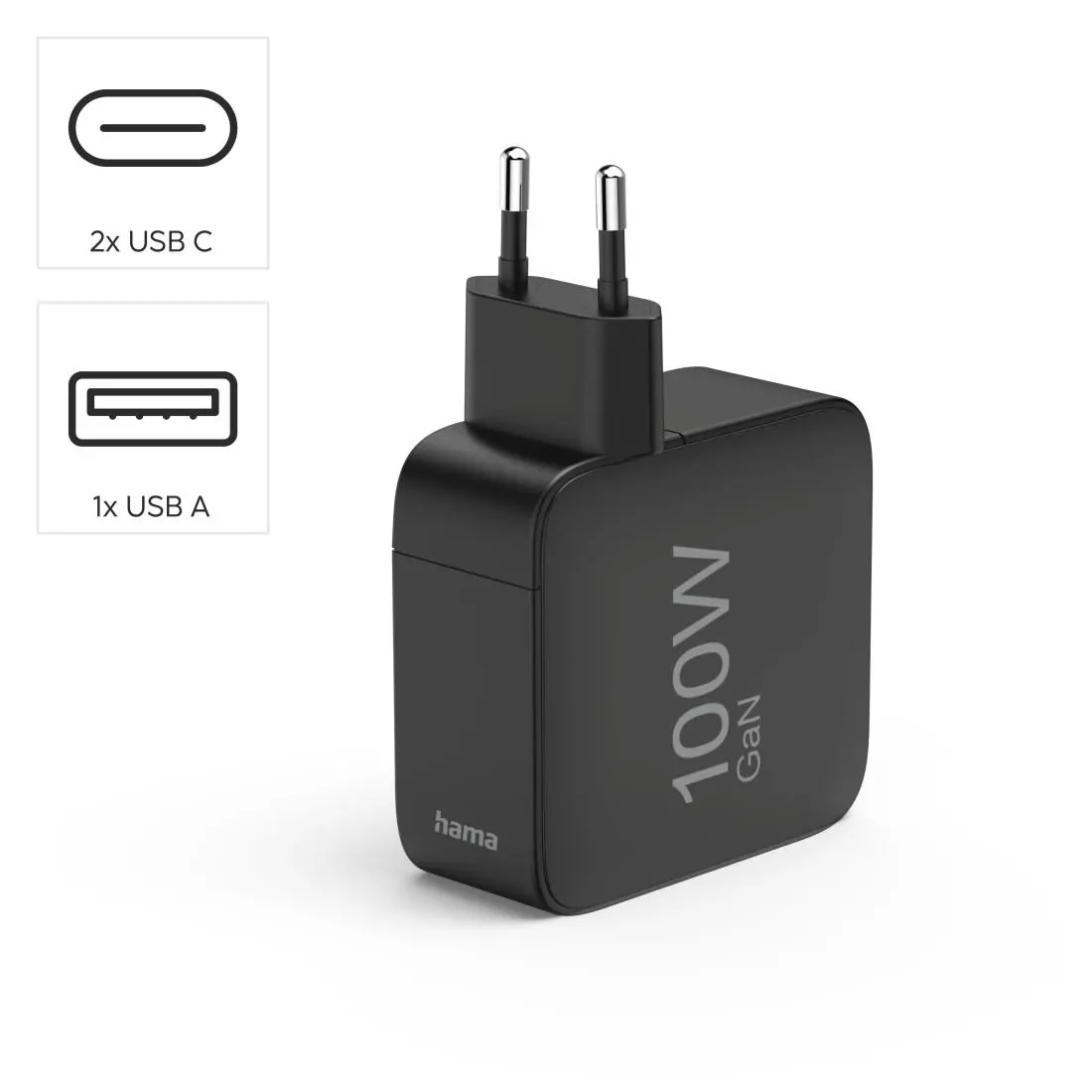 HAMA Бързо зарядно GaN, 2x USB-C, 1x USB-A, PD, 100 W, черно - image 8
