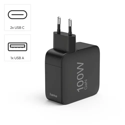 HAMA Бързо зарядно GaN, 2x USB-C, 1x USB-A, PD, 100 W, черно - image 8