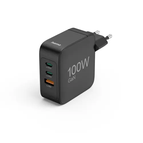 HAMA Încărcător rapid GaN, 2x USB-C, 1x USB-A, PD, 100 W, negru - 1