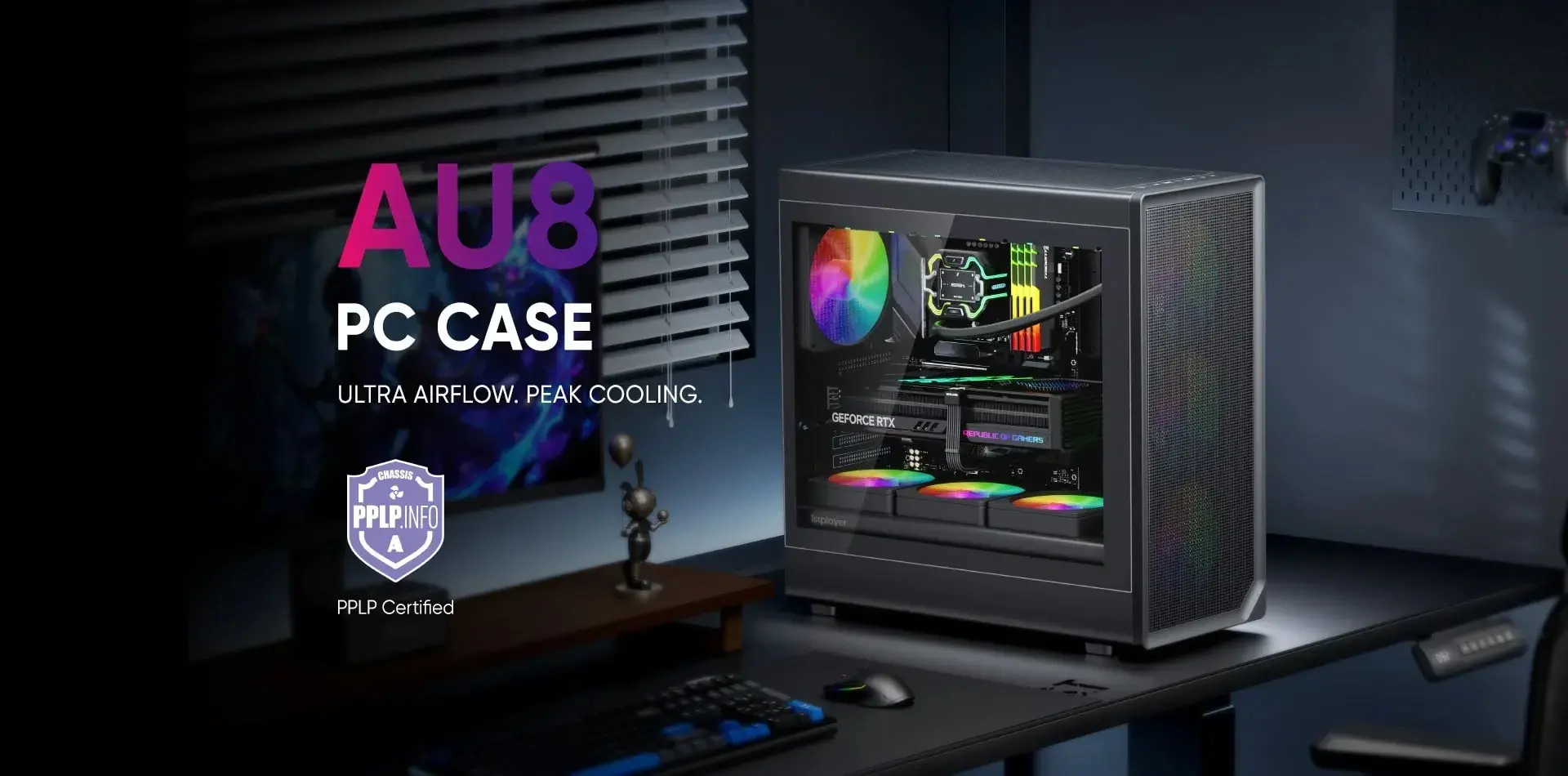 1stPlayer кутия Case ATX - AU8 Black - 4 x 140 mm A-RGB fans included, USB-C - image 12