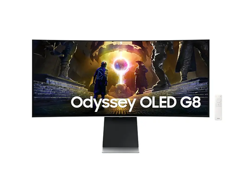 Монитор, Samsung LS34DG850, 34'' CURVED Odyssey G8 OLED, 1800R, 175 Hz, 0.1 ms GTG, 21:9, 3440 x 1440, Smart, 2xUSB C, Mini DP, Micro HDMI 2.1, Wi-Fi 5, BT 5.2, Speakers, 178°/178°, Silver + Logitech G102 Mouse, Lightsync RGB, 8000 DPI, 6 Programmable Buttons
