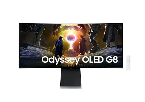 Монитор, Samsung LS34DG850, 34'' CURVED Odyssey G8 OLED, 1800R, 175 Hz, 0.1 ms GTG, 21:9, 3440 x 1440, Smart, 2xUSB C, Mini DP, Micro HDMI 2.1, Wi-Fi 5, BT 5.2, Speakers, 178°/178°, Silver + Logitech G102 Mouse, Lightsync RGB, 8000 DPI, 6 Programmable Buttons