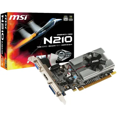 MSI Κάρτα γραφικών NVidia N210-1GD3/LP (GF210, 1GB GDDR3 64bit, PCI Express x16 2.0, DVI, HDMI, D-SUB) - 1
