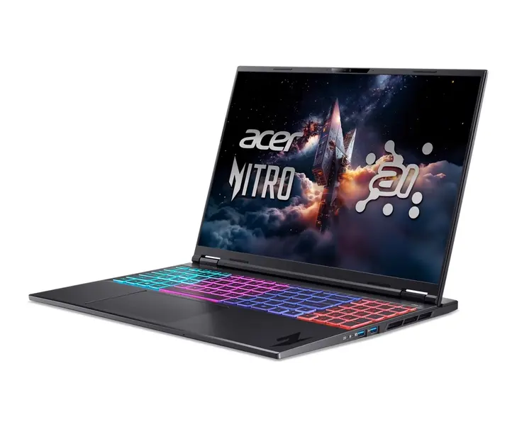 Лаптоп, Acer Nitro 16S AI, AN16S-61-R28Q , AMD Ryzen AI 9 365 (up to 5.0Ghz, 24MB), 16" WQXGA (2560x1600)IPS 180Hz, 1*16GB DDR5 (1 slot free), 1024GB PCIe NVMe SSD, GeForce RTX 5070 8GB GDDR7, WiFi 6E, BT 5.3, No Os, Black - image 1