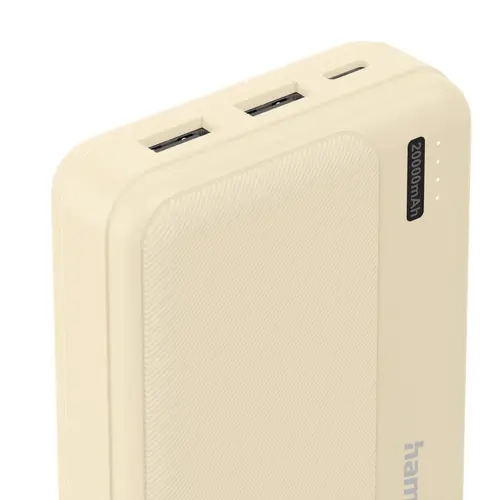 HAMA Външна батерия "Pocket 20", 20000 mAh, Изходи: 2x USB-A, бежов - image 3