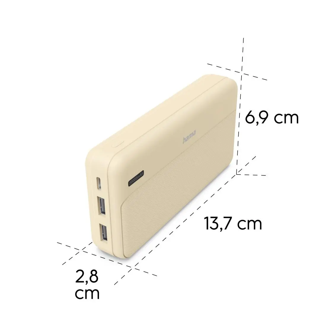 HAMA Външна батерия "Pocket 20", 20000 mAh, Изходи: 2x USB-A, бежов - image 8