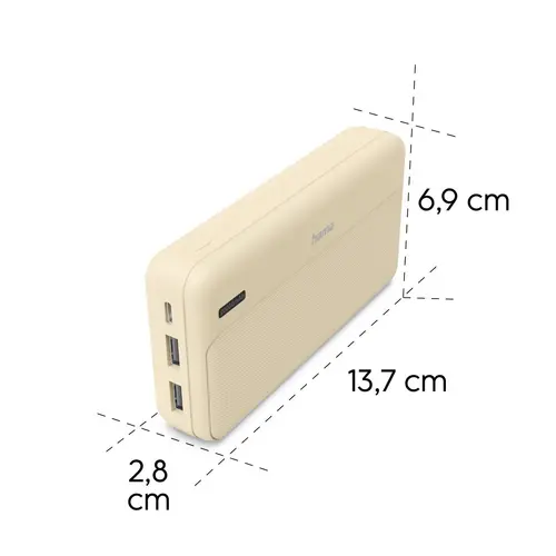 HAMA Външна батерия "Pocket 20", 20000 mAh, Изходи: 2x USB-A, бежов - image 8