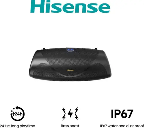 Аудио система, Hisense, WeBoom, Party speaker 2.0 Ch., 140W, BT, 20h play,IP67 Water and Dust Proof,Ambient Light,Dual-way Strap,Built-in Powerbank,Black