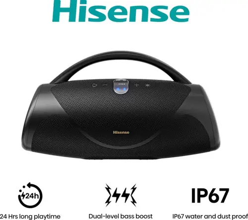 Аудио система, Hisense, VoyageBoom, Party speaker 2.0 Ch., 360W, BT, 24h play,IP67 Water and Dust Proof,Ambient Light,Dual-way Strap,Built-in Powerbank,Dual-level Bass Boost,Black