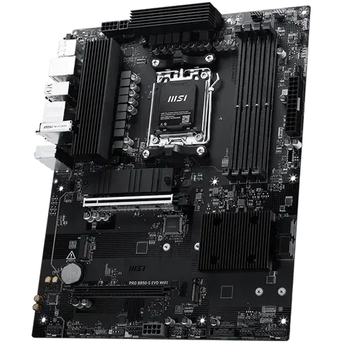 MSI PRO B850-S EVO WIFI, ATX, Socket AM5, 4x DDR5 Dual Channel up to 8200(OC)MHz, 2x PCIe x16 slot, 3x M.2 slot, 4x USB 2.0, 2x USB 5Gbps, 2x USB 10Gbps, 1x USB 10Gbps Type-C, HDMI, DP, 7.1 HD Audio, 5G LAN, WiFI 7, BT, 3Y - 3