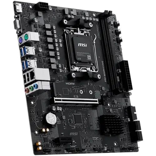 MSI PRO B850M-E EVO, mATX, Socket AM5, 2x DDR5 Dual Channel up to 8200(OC)MHz, 1x PCIe x16 slot, 1x M.2 slot, 4x USB 5Gbps, 2x USB 2.0, HDMI, VGA, 7.1 HD Audio, 2.5G LAN, 3Y - image 1