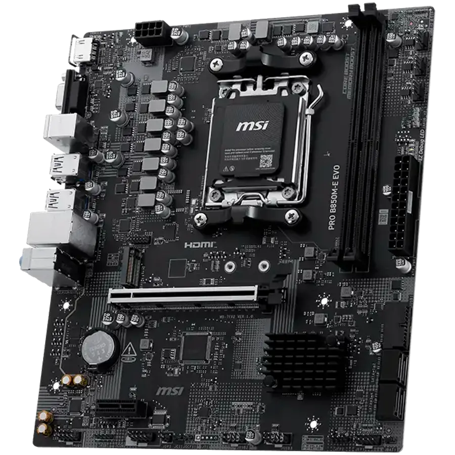 MSI PRO B850M-E EVO, mATX, Socket AM5, 2x DDR5 Dual Channel up to 8200(OC)MHz, 1x PCIe x16 slot, 1x M.2 slot, 4x USB 5Gbps, 2x USB 2.0, HDMI, VGA, 7.1 HD Audio, 2.5G LAN, 3Y - image 2
