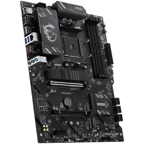 MSI B550 GAMING, ATX, Socket AM4, 4x DDR4 Dual Channel up to 4866+(OC)MHz, 2x PCIe x16 slots, 2x M.2 slots, 2x USB 3.2 Gen 2 (1x Type-C), 2x USB 3.2 Gen 1, 4x USB 2.0, 1x HDMI, 1x DP, 1G LAN, 7.1 HD Audio, 3Y - image 1