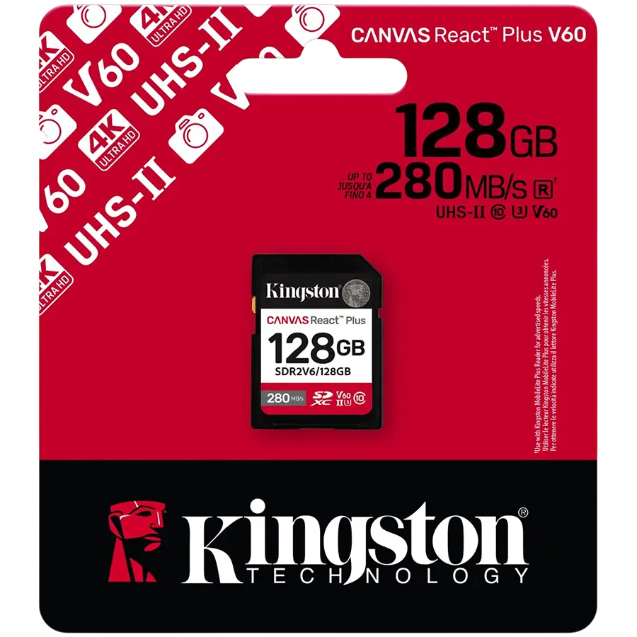 Kingston 128GB SDXC Canvas React Plus SDXC UHS-II 280R/100W U3 V60 - image 2