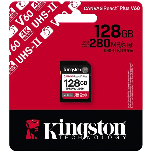 Kingston 128GB SDXC Canvas React Plus SDXC UHS-II 280R/100W U3 V60 - image 2