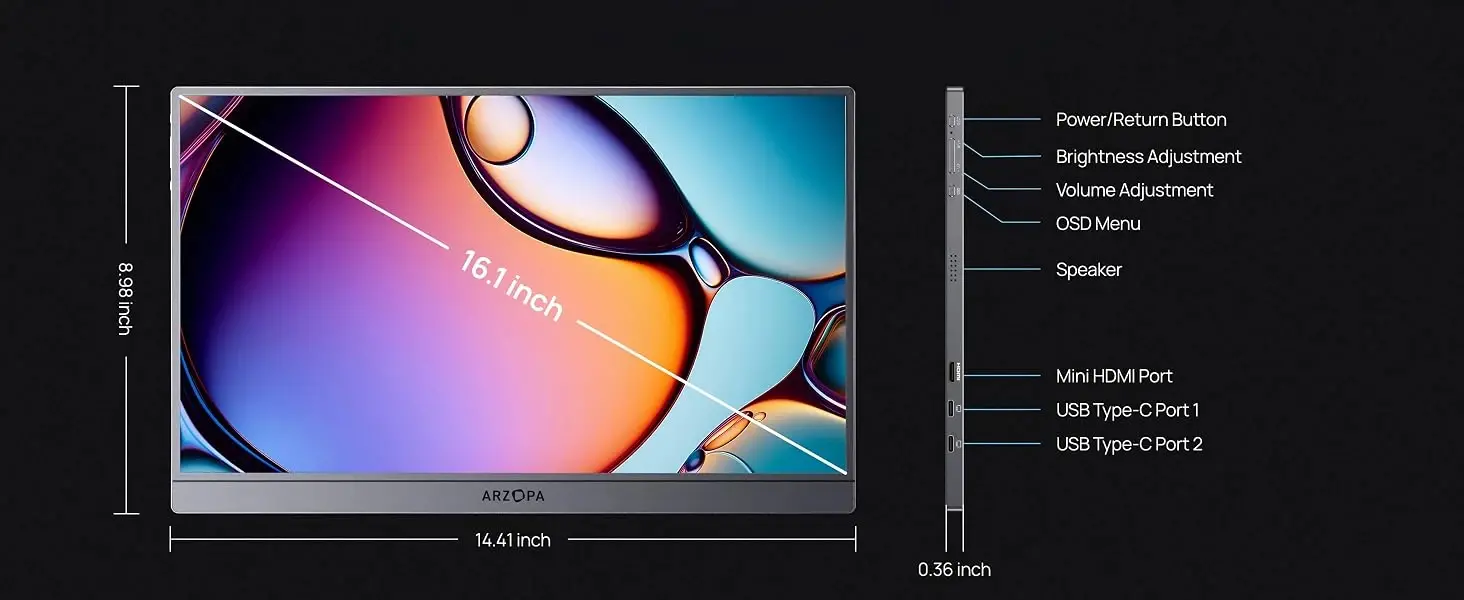 Arzopa преносим монитор Portable Monitor - Z3FC with Sleeve Bag - 16.1", 180Hz, IPS - image 8
