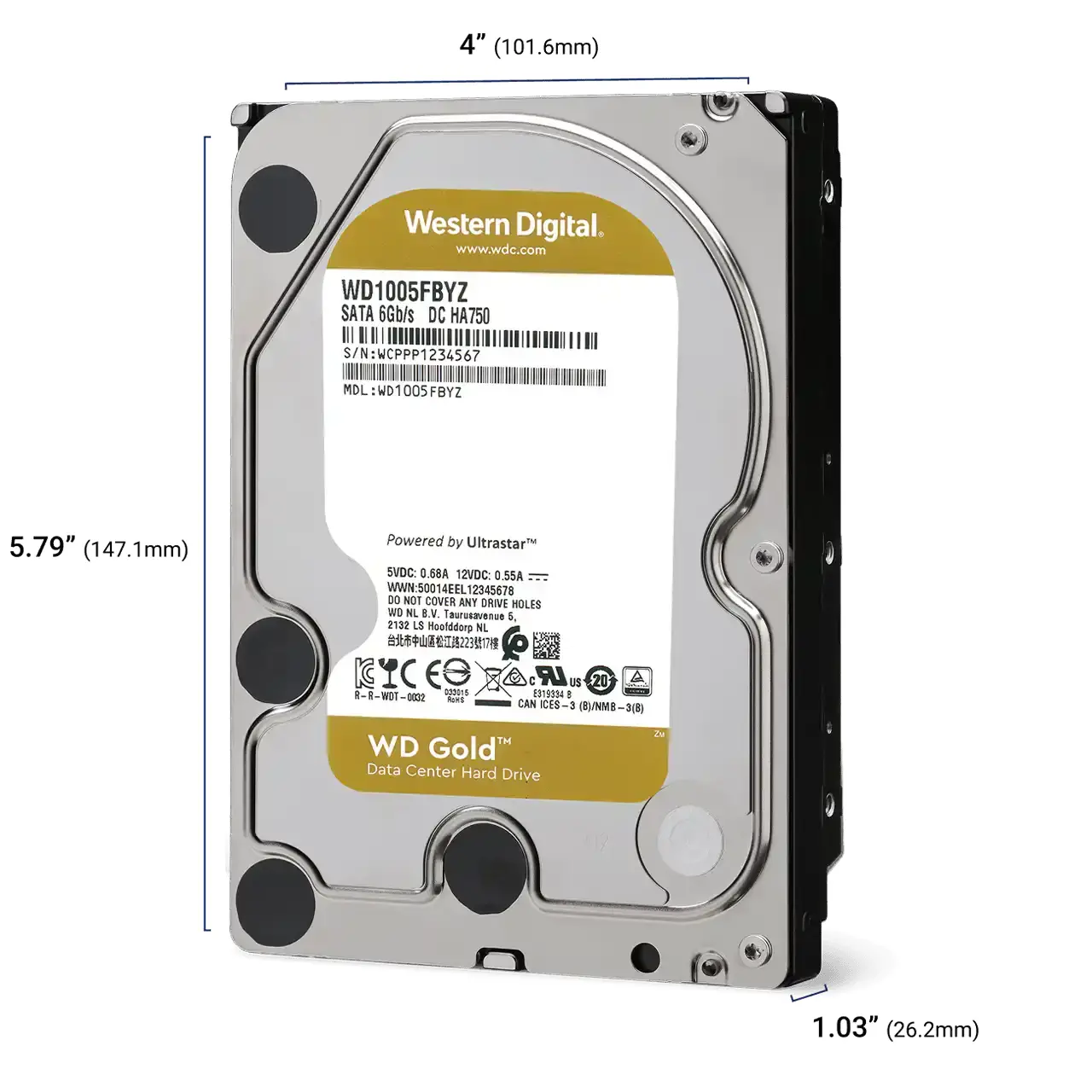 WD Gold 14TB SATA 6Gb/s 3.5inch 512MB cache 7200rpm internal RoHS compliant Enterprise HDD Bulk - image 1