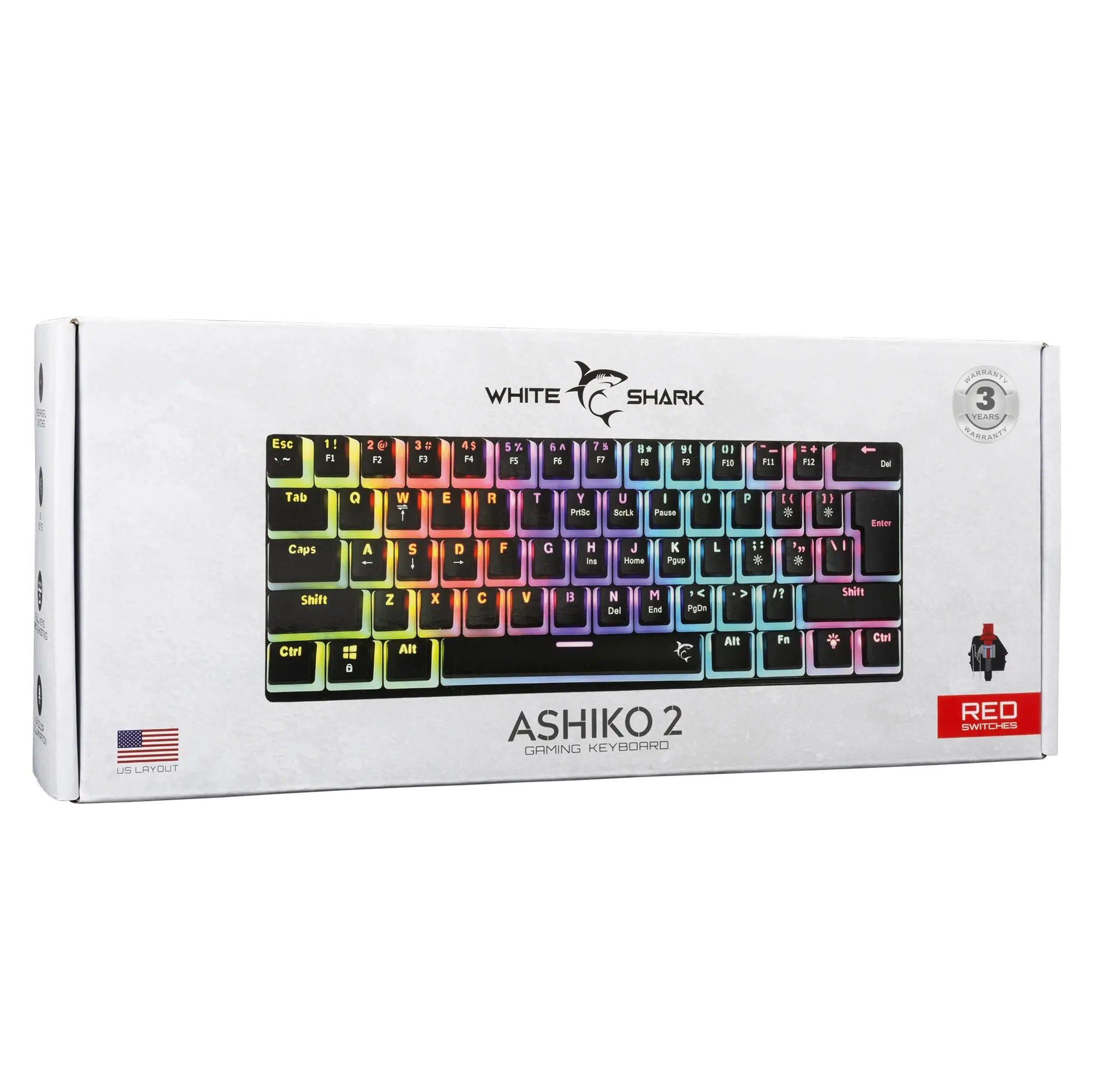 White Shark геймърска механична клавиатура Gaming Mechanical Keyboard ASHIKO 2 - Red Switches (English US), Black - image 6