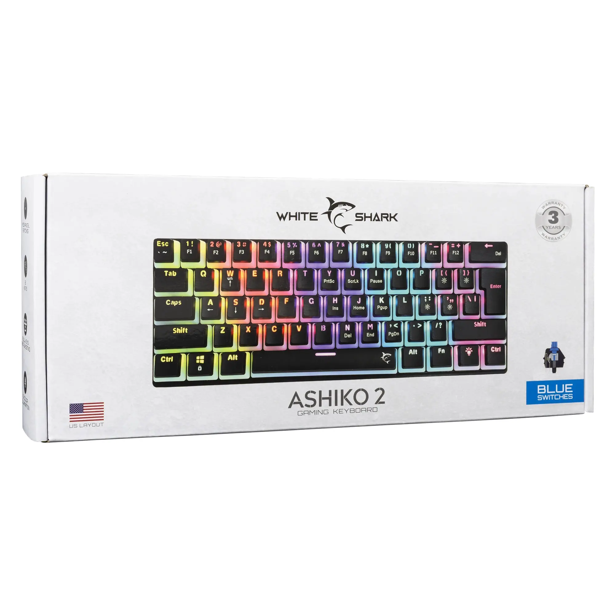 White Shark геймърска механична клавиатура Gaming Mechanical Keyboard ASHIKO 2 - Blue Switches (English US), Black - image 6