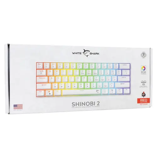 White Shark геймърска механична клавиатура Gaming Mechanical Keyboard SHINOBI 2 - YUSYA 5P Red Switches (English US), White - 13