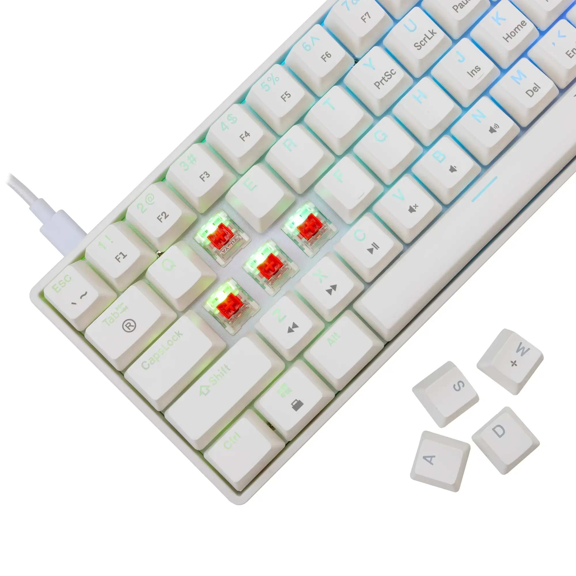 White Shark геймърска механична клавиатура Gaming Mechanical Keyboard SHINOBI 2 - YUSYA 5P Red Switches (English US), White - image 3
