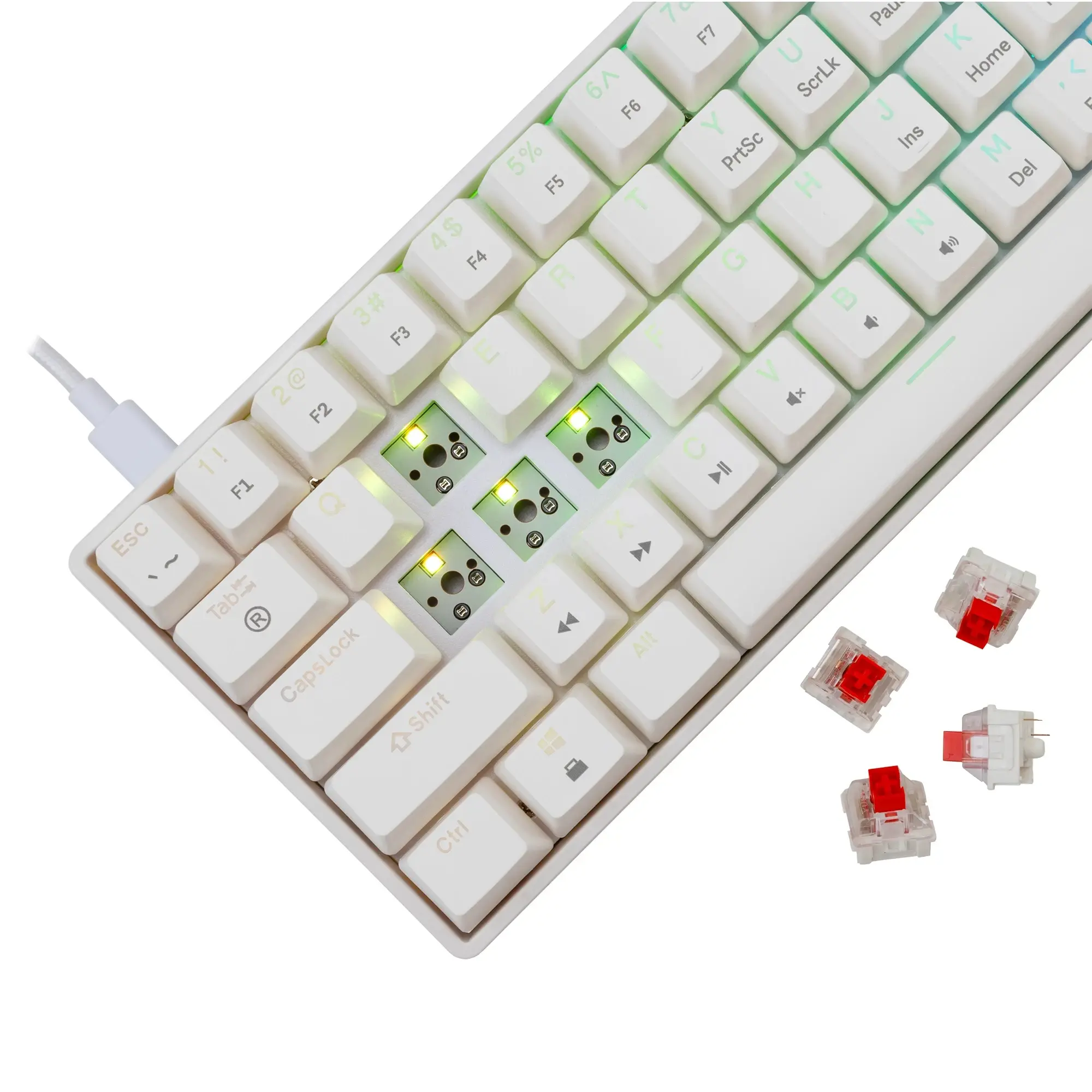 White Shark геймърска механична клавиатура Gaming Mechanical Keyboard SHINOBI 2 - YUSYA 5P Red Switches (English US), White - image 4