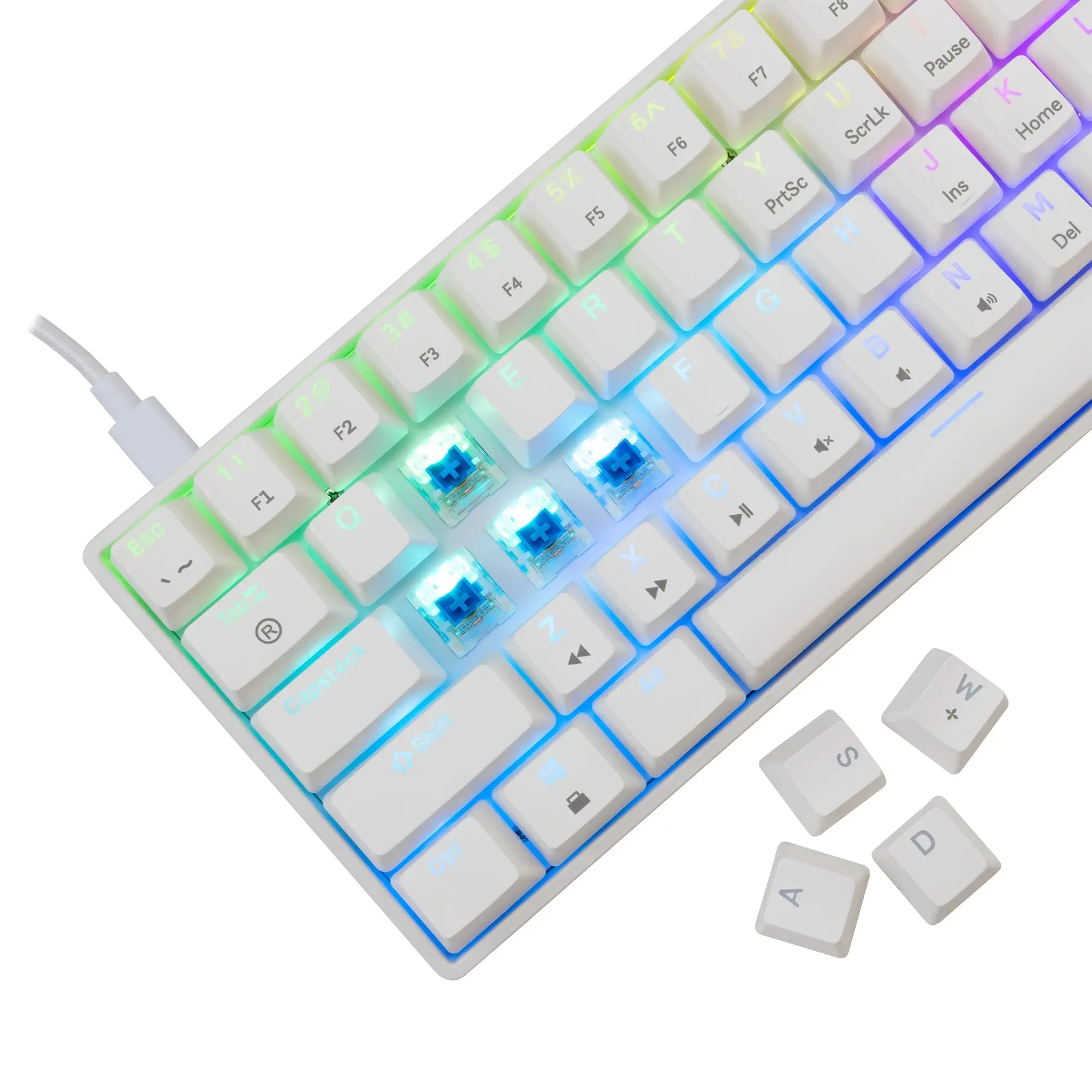 White Shark геймърска механична клавиатура Gaming Mechanical Keyboard SHINOBI 2 - YUSYA 5P Blue Switches (English US), White - image 3