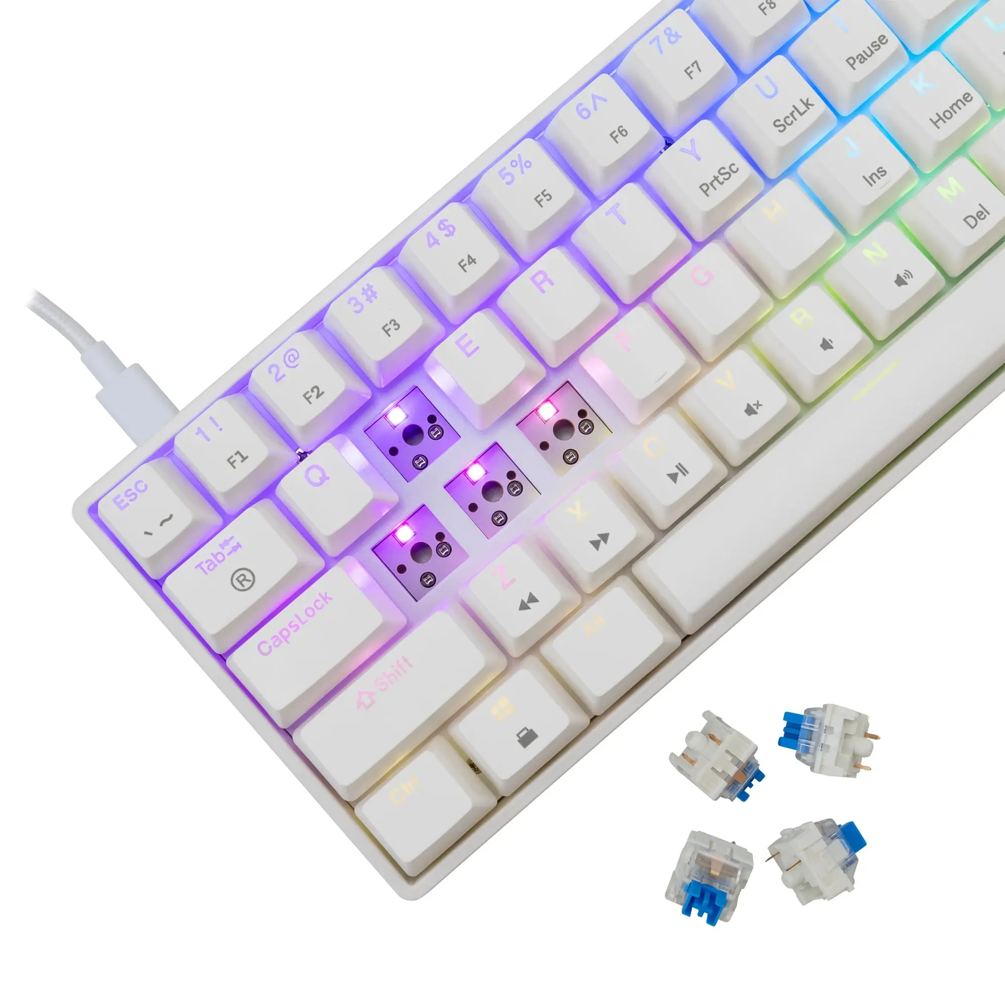 White Shark геймърска механична клавиатура Gaming Mechanical Keyboard SHINOBI 2 - YUSYA 5P Blue Switches (English US), White - image 4