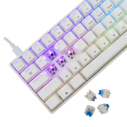 White Shark геймърска механична клавиатура Gaming Mechanical Keyboard SHINOBI 2 - YUSYA 5P Blue Switches (English US), White - 5
