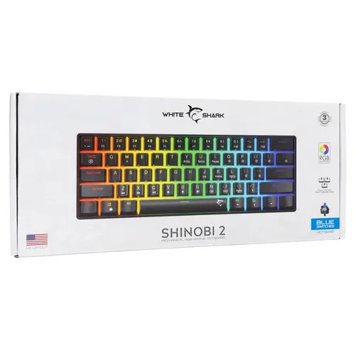White Shark геймърска механична клавиатура Gaming Mechanical Keyboard SHINOBI 2 - YUSYA 5P Blue Switches (English US), Black - 13