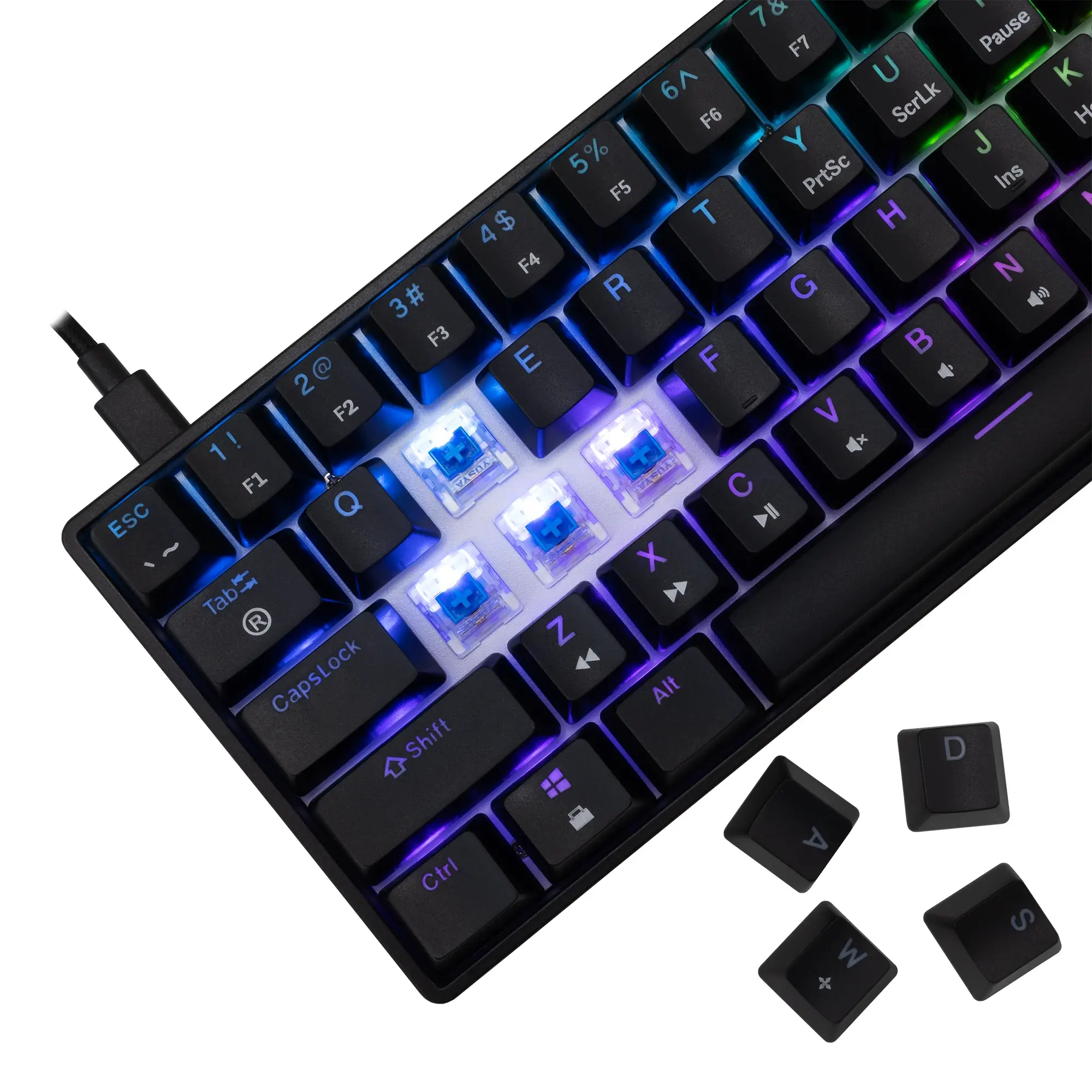 White Shark геймърска механична клавиатура Gaming Mechanical Keyboard SHINOBI 2 - YUSYA 5P Blue Switches (English US), Black - image 3